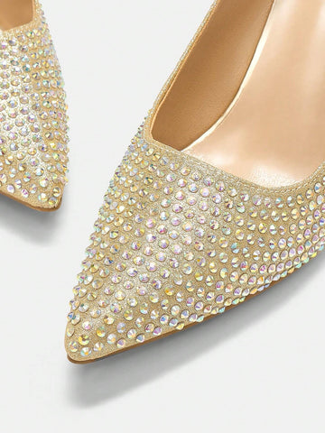 Women's Fashion Versatile Elegant Rhinestone Decor Pointed Toe High Heel Pumps