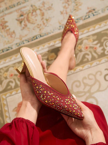 Women's Pointed Toe High Heel Shoes With Decorations, Casual Everyday Wear Valentine Day