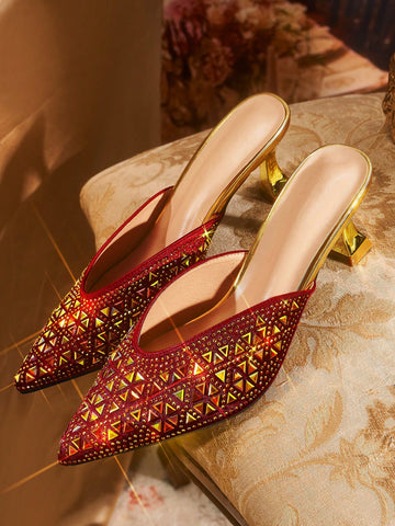 Women's Pointed Toe High Heel Shoes With Decorations, Casual Everyday Wear Valentine Day