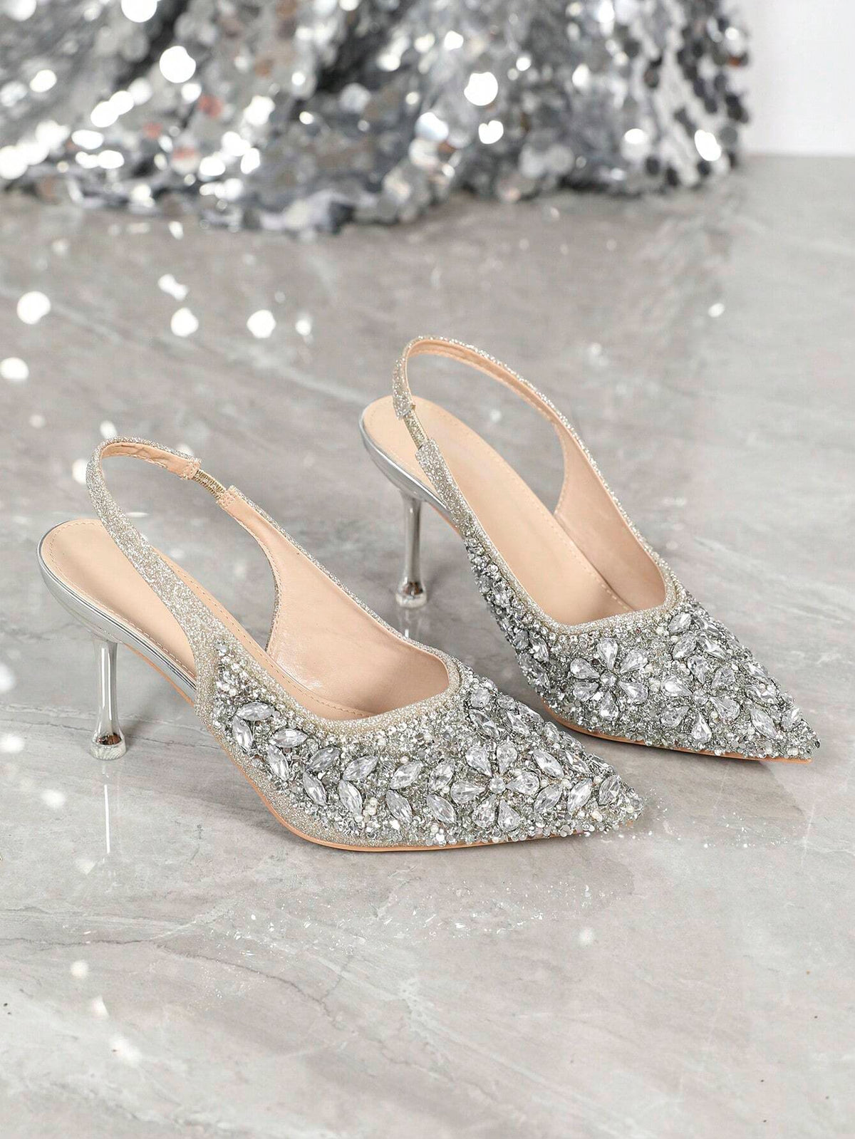 Women's Pointed Toe Stiletto High Heels, Daily Wear French Elegant Sexy Wedding Party Rhinestone Dress Shoes Fall