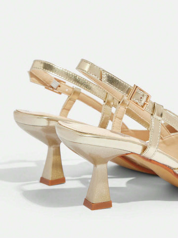 Women's Square Toe Rhinestone Butterfly Decor Stiletto High Heel Sandals With Elastic Backstrap, Comfortable And Versatile