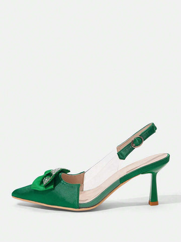 Women's Square Toe Rhinestone Embellished Stiletto Heel Slip-On Dress Pumps, Comfortable, Versatile For Spring/Fall,