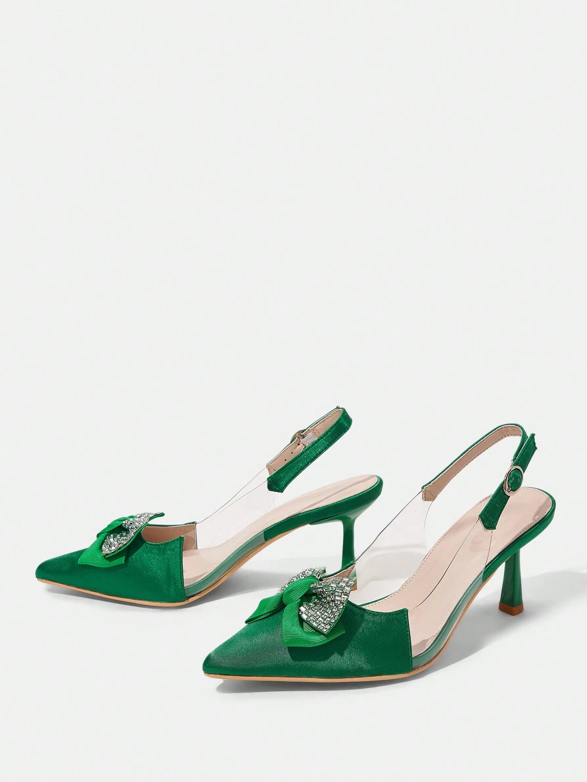 Women's Square Toe Rhinestone Embellished Stiletto Heel Slip-On Dress Pumps, Comfortable, Versatile For Spring/Fall,