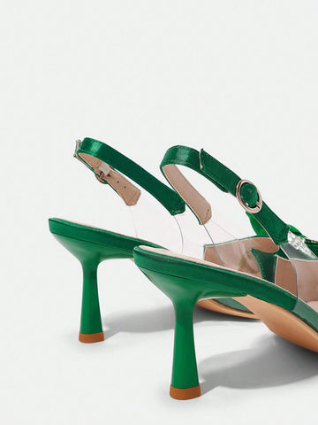 Women's Square Toe Rhinestone Embellished Stiletto Heel Slip-On Dress Pumps, Comfortable, Versatile For Spring/Fall,