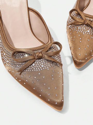 Women's Square Toe Stiletto Heel Backless Rhinestone Butterfly Decor