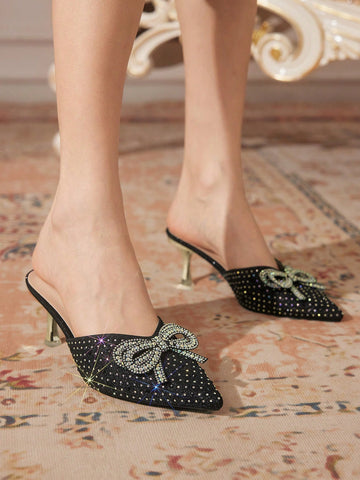 Women's Stylish High Heel Shoes, Casual Daily Wear With Rhinestone Decor Spring
