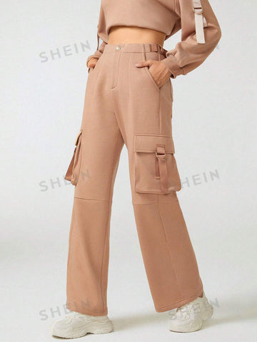 Cacao Bloom Solid Flap Pocket Sweatpants