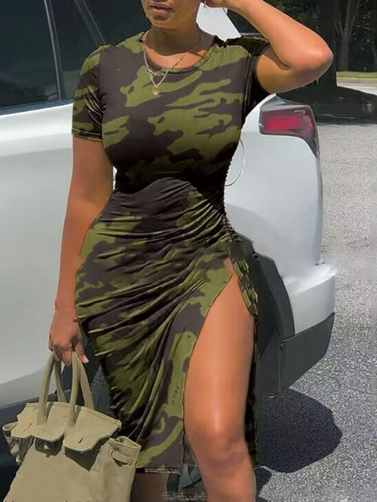 Camo Print Split Thigh Dress