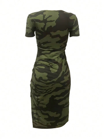 Camo Print Split Thigh Dress