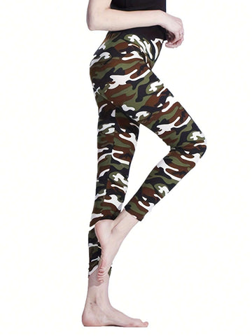 Camouflage White/Brown Printed Long Leggings