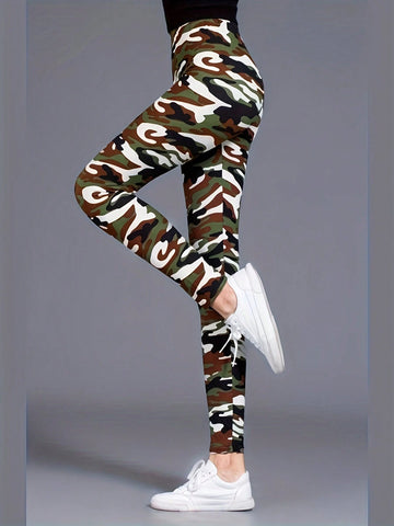 Camouflage White/Brown Printed Long Leggings