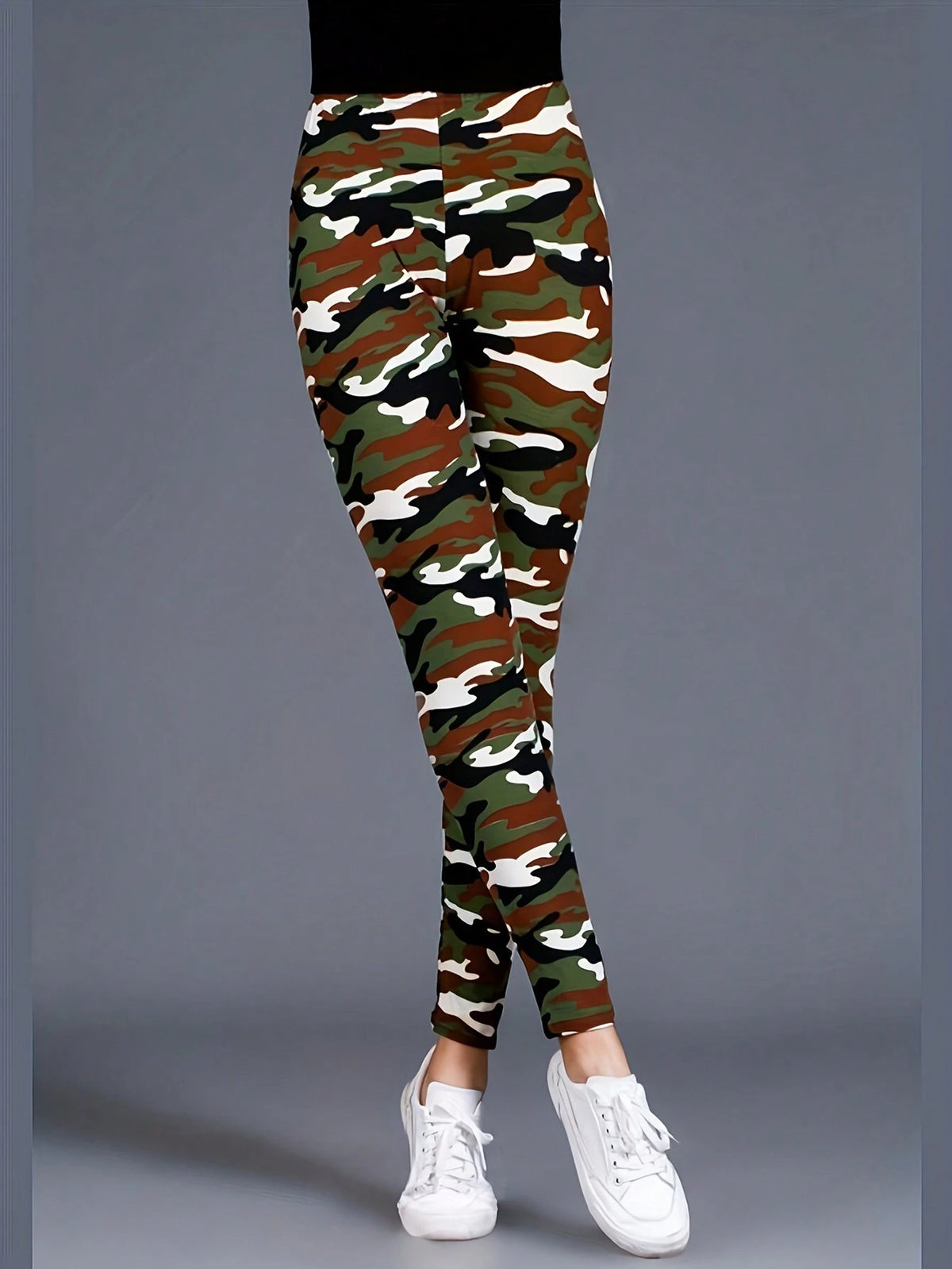 Camouflage White/Brown Printed Long Leggings