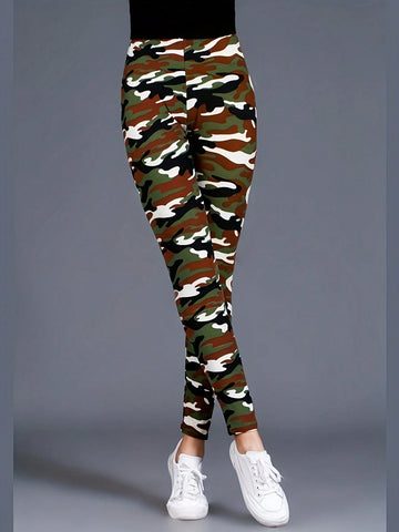 Camouflage White/Brown Printed Long Leggings