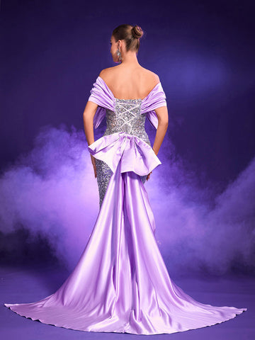 Candra Patchwork Bow Sequin Maxi Dress