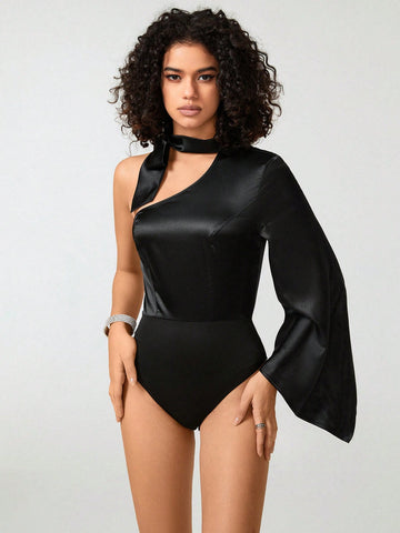 Asymmetric Bodysuit with neck bow