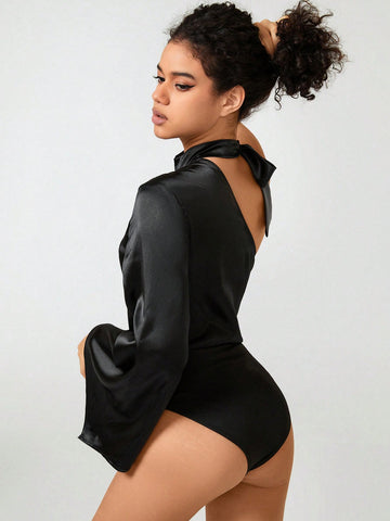 Asymmetric Bodysuit with neck bow