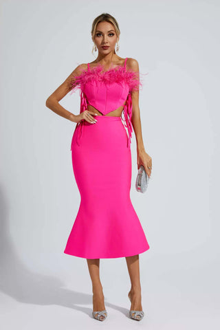 Carter Pink Feather Bandage Midi Dress