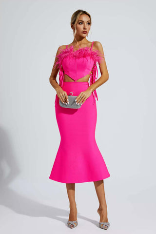 Carter Pink Feather Bandage Midi Dress