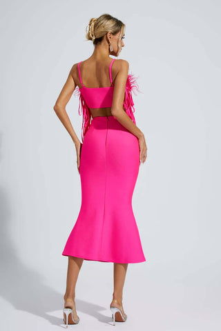 Carter Pink Feather Bandage Midi Dress