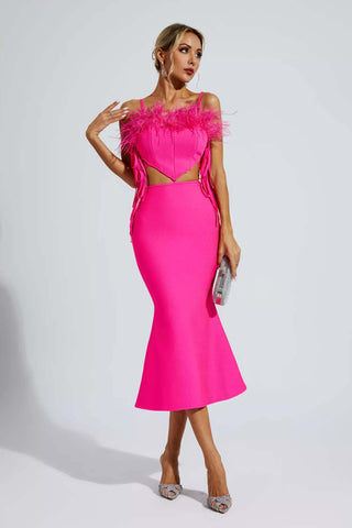 Carter Pink Feather Bandage Midi Dress