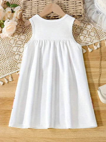 Cartoon Animal Print Girls' Sleeveless Tent Dress, Comfy & Breathable Holiday Dress