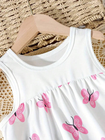 Cartoon Animal Print Girls' Sleeveless Tent Dress, Comfy & Breathable Holiday Dress