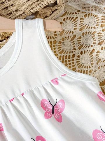 Cartoon Animal Print Girls' Sleeveless Tent Dress, Comfy & Breathable Holiday Dress