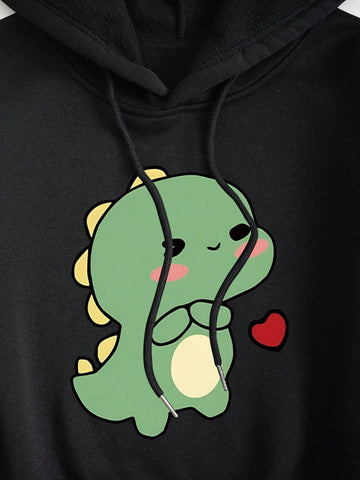 Cartoon Pattern Drawstring Hooded Casual 2pcs/set