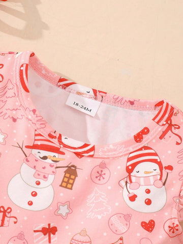 Cartoon Print Cap Sleeve Round Neck Casual Dress For Young Girls