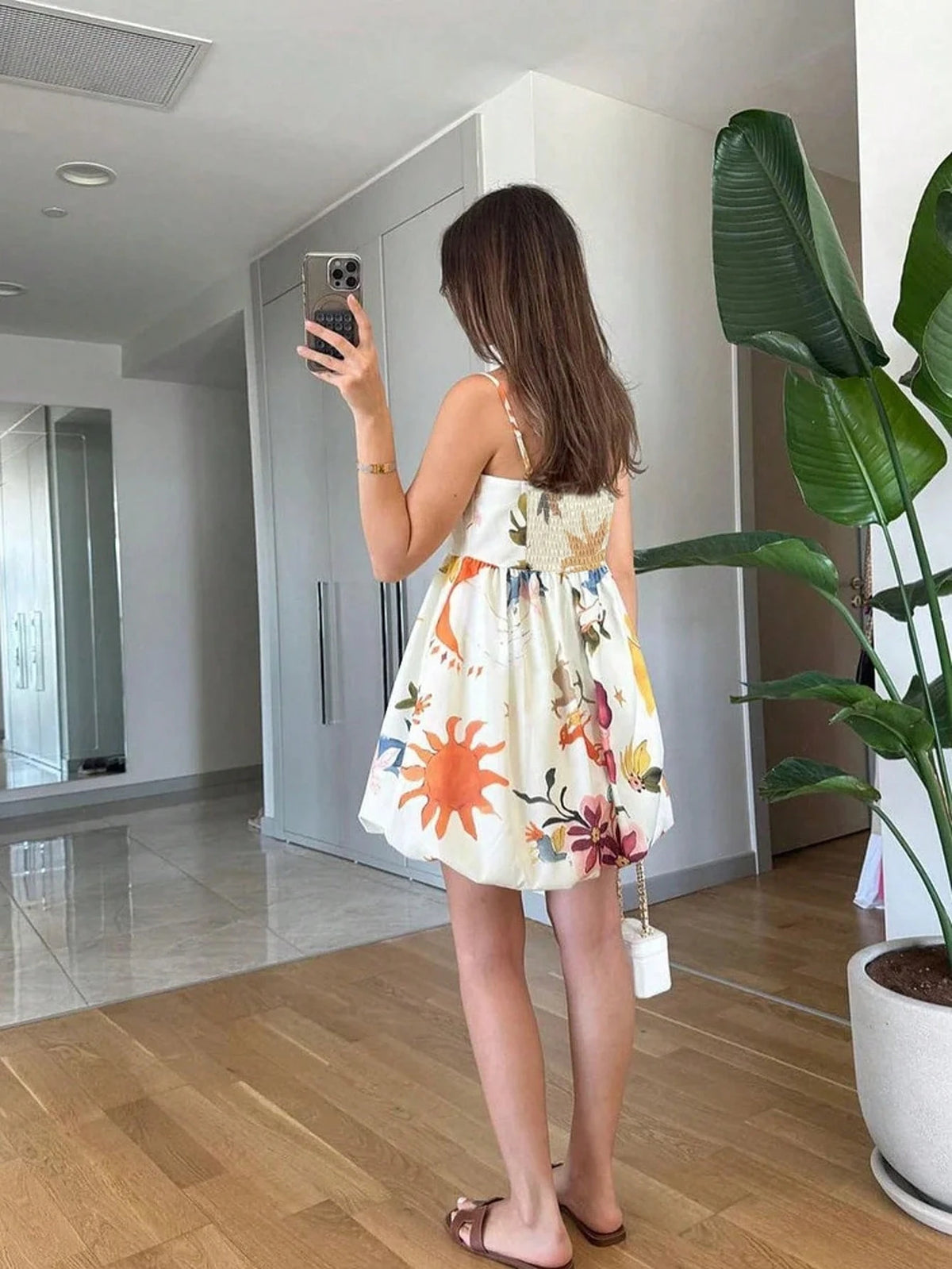 Casual Cute Vacation Floral Print Spaghetti Strap Camisole Ruffle Hem Dress