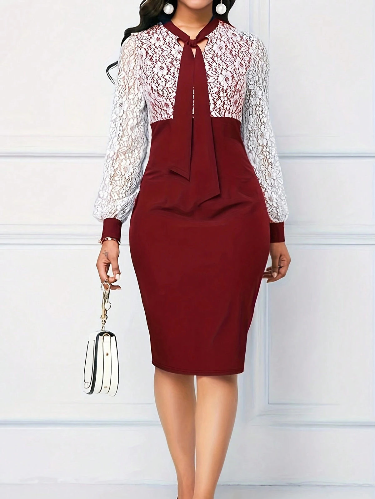 Casual Elegant Solid Bandage Hollow Out Patchwork One-Step Dress