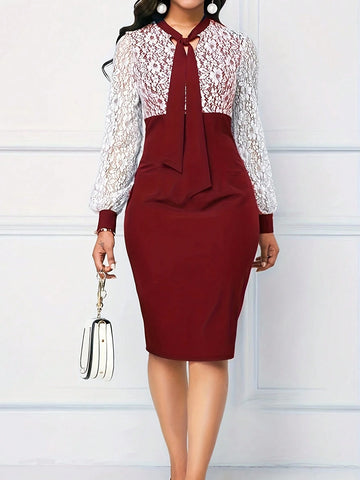Casual Elegant Solid Bandage Hollow Out Patchwork One-Step Dress