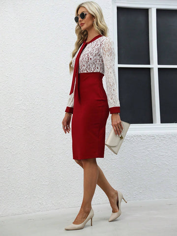 Casual Elegant Solid Bandage Hollow Out Patchwork One-Step Dress