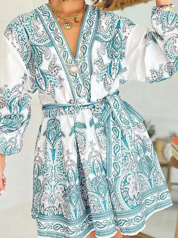 Casual Fashion Floral Print Lapel Long Sleeve Dress
