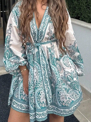 Casual Fashion Floral Print Lapel Long Sleeve Dress