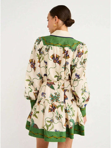 Casual Fashion Long Sleeve Printed Lapel Collar Dress