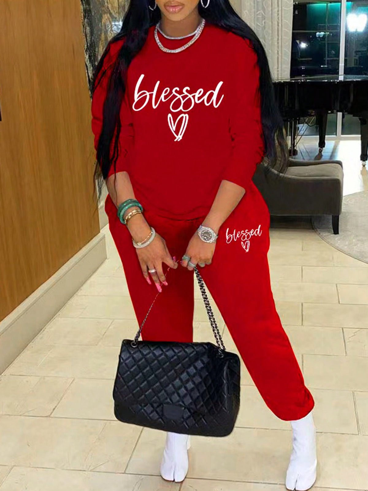 Casual Letter Printed Sweatshirt And Sweatpants Set
