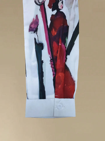 Casual Long Sleeve Shirt For Spring & Fall,Figure Print Single Button Lapel Collar Shirt, Women's Clothing