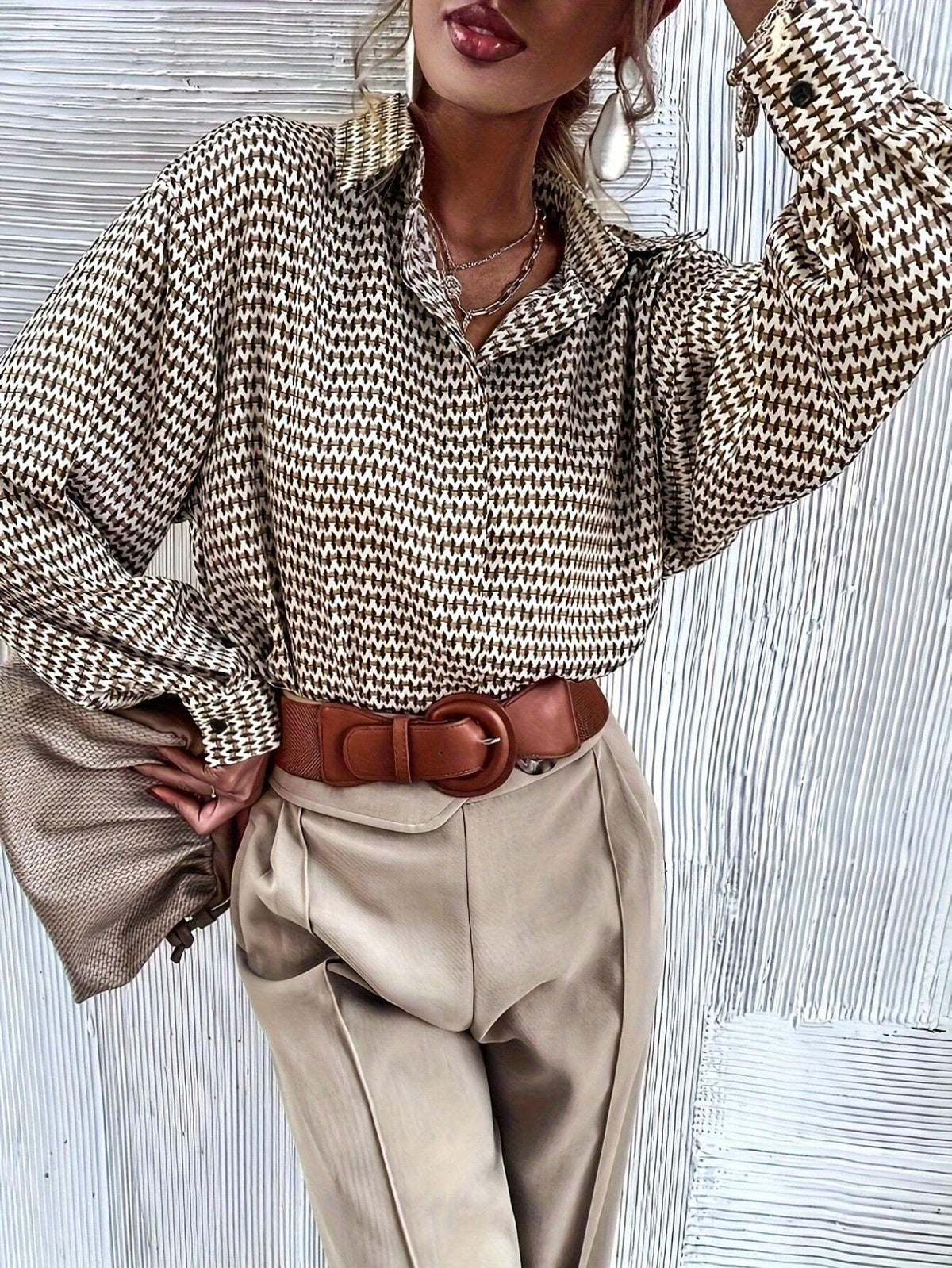 Casual Loose Lantern Sleeve Allover Print Shirt