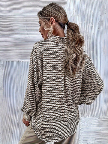 Casual Loose Lantern Sleeve Allover Print Shirt