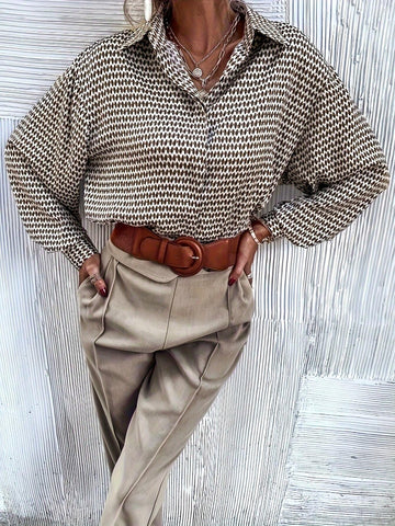 Casual Loose Lantern Sleeve Allover Print Shirt