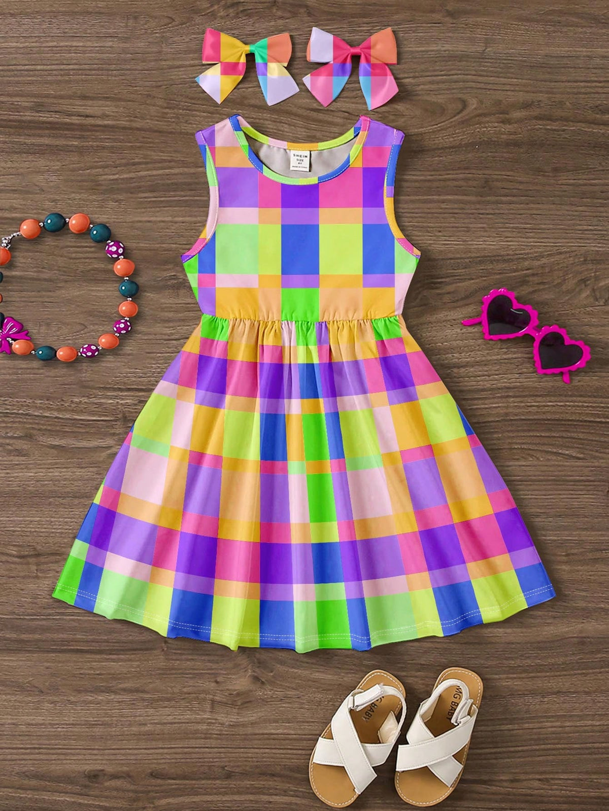 Casual Sleeveless Midi Dress For Young Girls, Suitable For Summer
