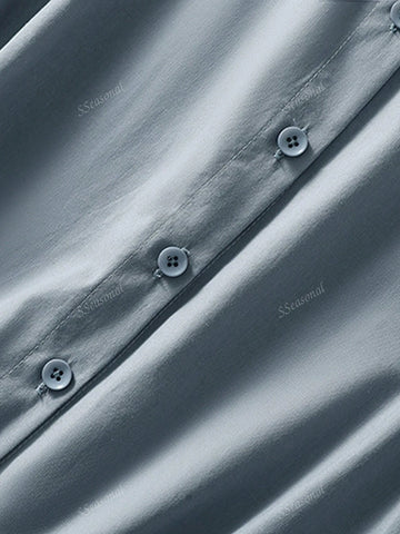 Casual Solid Color Embroidery Front Button Long Sleeve Shirt