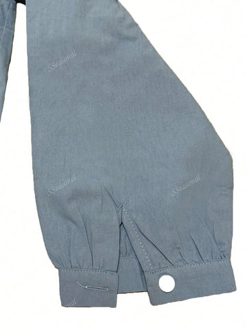 Casual Solid Color Embroidery Front Button Long Sleeve Shirt