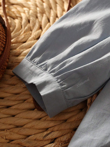 Casual Solid Color Embroidery Front Button Long Sleeve Shirt