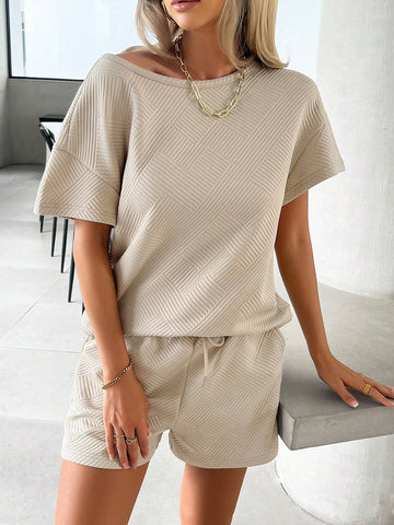 Casual Solid Color Short Sleeve Top And Shorts Set