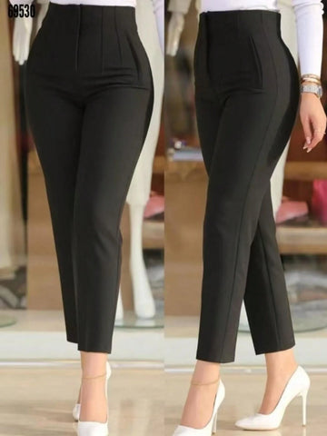 Casual Solid Color Waist Cinching Slim Fit Cropped Work Pants