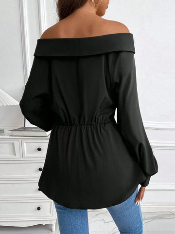 Casual Solid Off Shoulder Long Sleeve Blouse, Autumn