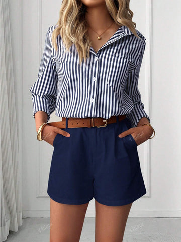 Casual Striped Shirt Blouse