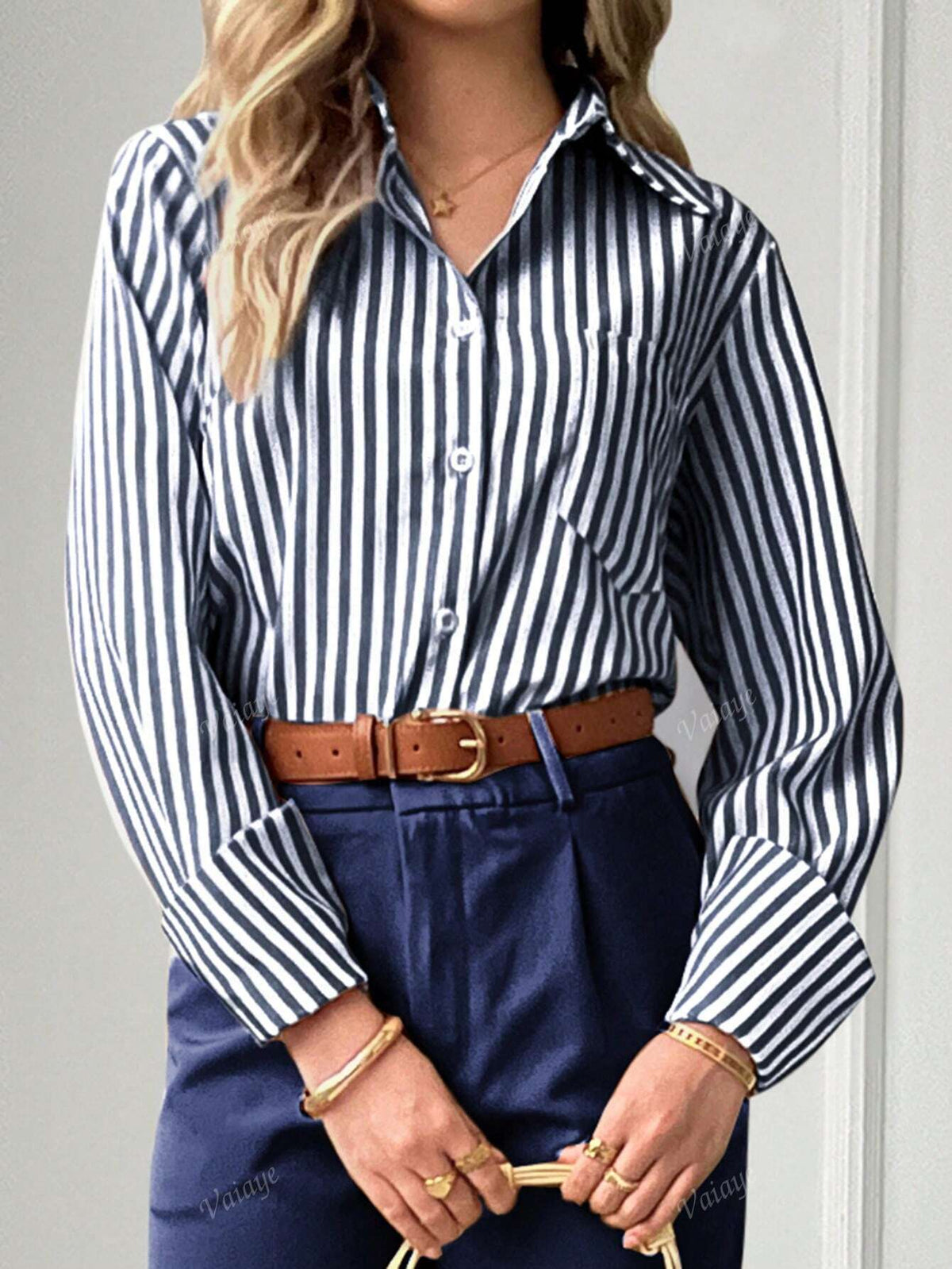 Casual Striped Shirt Blouse
